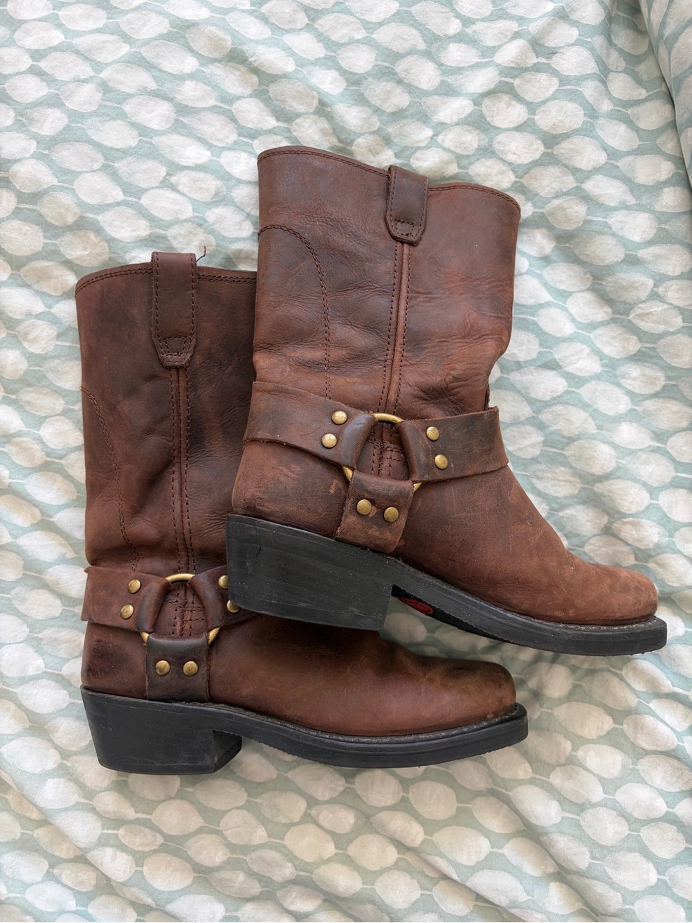 Dingo Dan Post “Molly” Brown Leather Harness Moto Boots - EUC, Size 7
